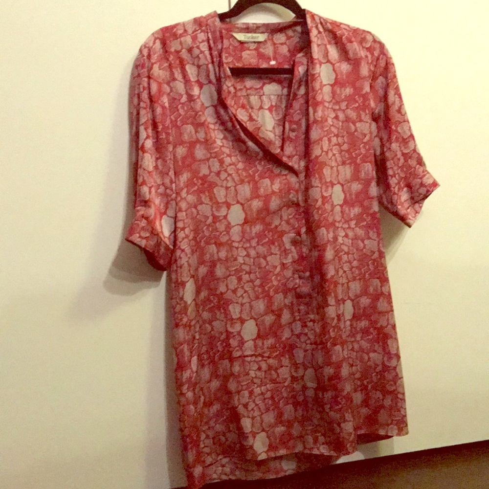 Tucker Red Silk Shirt Dress Size Small